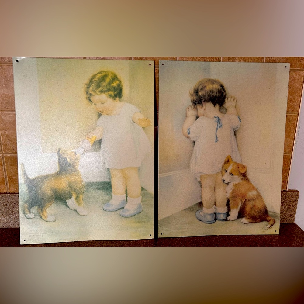 Bessie Pease Gutmann “The Reward”&”The Disgrace “Vintage 1995 Metal Tin Pictures
